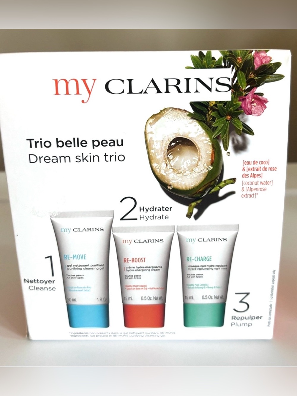 Clarins Dream Skin Trio — cleansing gel, cream and night mask